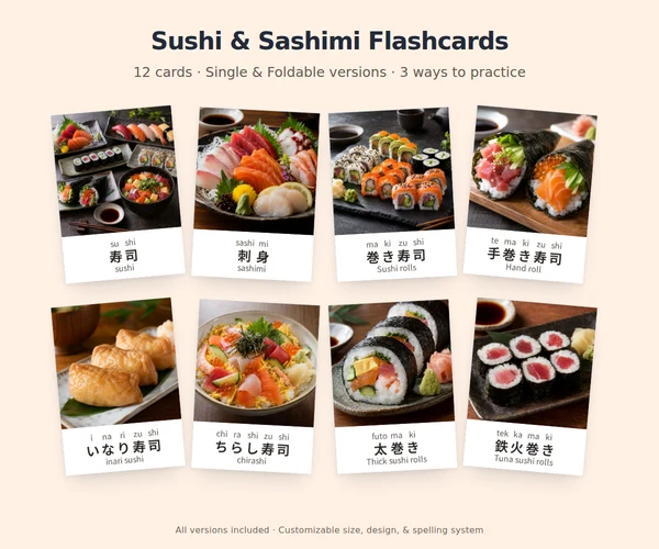 Sushi & Sashimi flashcards — printable preview